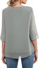Womens Casual Scoop Neck Loose Top 3/4 Sleeve Chiffon Blouse Shirt Tops