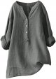 Loose Button Down Blouse Tops Stand Solid Sleeve Long Casual Women Linen Shirt Blouse Shirt and Long Skirt Set for