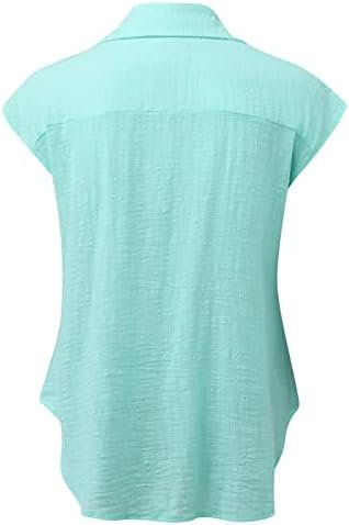 Womens Button Down Cotton Linen Shirts V Neck Roll Up Short Sleeve Blouses Loose Collared Shirt Casual Work Tops