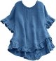 Women Spring Summer Clothing Solid Button Back Ruffled Trim Blouse Casual Short Sleeve Blouse Womens Linen Warm Work
