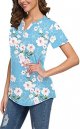 Women Casual Split V Neckline Loose Tunic Blouses Short Sleeve Tops