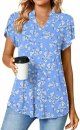 Womens Summer Tops Notch V Neck Tunic Tops Petal Short Sleeve Loose Work Blouse Tshirts