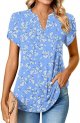 Womens Summer Tops Notch V Neck Tunic Tops Petal Short Sleeve Loose Work Blouse Tshirts