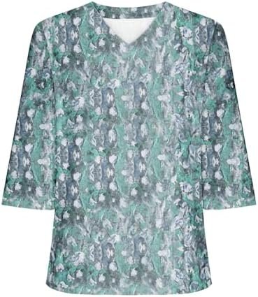Women Fashion Casual Print 3/4 Sleeve Shirt Blouse V Neck Loose Top Long Sleeve Blouse Women Work