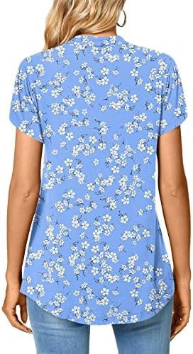 Womens Summer Tops Notch V Neck Tunic Tops Petal Short Sleeve Loose Work Blouse Tshirts