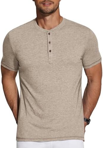 Men's Shirts Short Sleeve Casual Basic Tee Summer Button Soild T Shirts