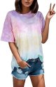 Summer Casual Crew Neck Sleeve Short Women's Tops T Shirt Tie Dye Tee Women's Blouse Waist Length Blouse