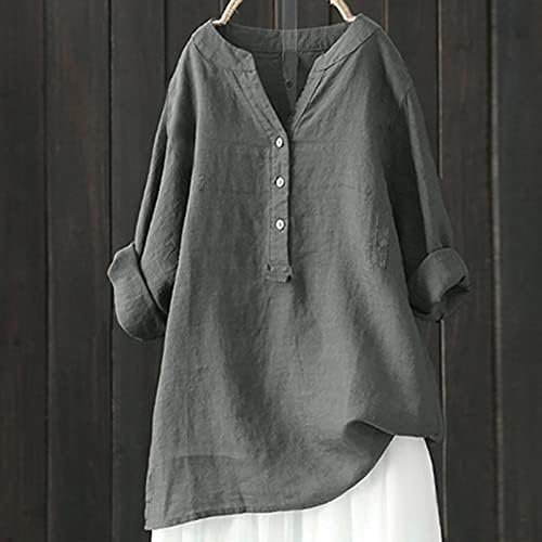 Loose Button Down Blouse Tops Stand Solid Sleeve Long Casual Women Linen Shirt Blouse Shirt and Long Skirt Set for