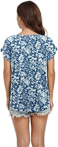 Women's Summer Casual Rolled Cuff Zip Half Placket Chiffon Short Sleeve Top Blouses
