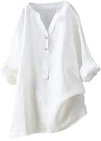 Women Shirts Summer Tunics V Neck Shirts Solid Color Casual Long Sleeve Shirts Massage Shirts