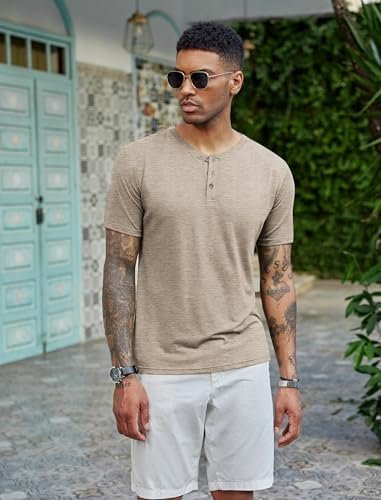 Men's Shirts Short Sleeve Casual Basic Tee Summer Button Soild T Shirts