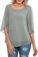 Womens Casual Scoop Neck Loose Top 3/4 Sleeve Chiffon Blouse Shirt Tops