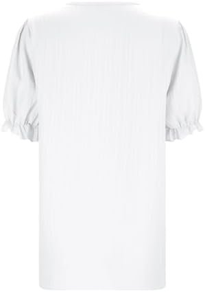 Women Summer Lace V Neck Plain Lace Elegant Shirt Fashion Solid Color Elegant Blouse Short Sleeve Comfy Soft Tee