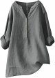 Loose Button Down Shirts for Women Fall Trendy Solid Tunic Tops Daily Casual Going Out 3/4 Sleeve V Neck Blouses