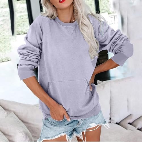Womens Sweatshirt No Hood Cute Long Sleeve Shirts Fall Casual Pullover Loose Fit Sweater Tops with Pocket