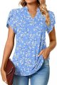 Womens Summer Tops Notch V Neck Tunic Tops Petal Short Sleeve Loose Work Blouse Tshirts