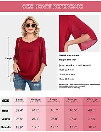 Womens Casual Scoop Neck Loose Top 3/4 Sleeve Chiffon Blouse Shirt Tops