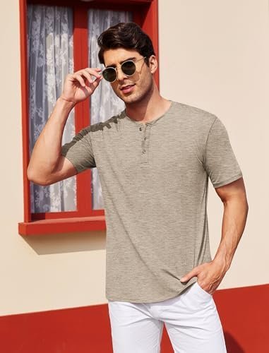 Men's Shirts Short Sleeve Casual Basic Tee Summer Button Soild T Shirts