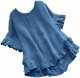 Women Spring Summer Clothing Solid Button Back Ruffled Trim Blouse Casual Short Sleeve Blouse Womens Linen Warm Work