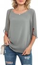 Womens Casual Scoop Neck Loose Top 3/4 Sleeve Chiffon Blouse Shirt Tops