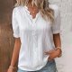 Women Summer Lace V Neck Plain Lace Elegant Shirt Fashion Solid Color Elegant Blouse Short Sleeve Comfy Soft Tee