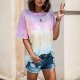 Summer Casual Crew Neck Sleeve Short Women's Tops T Shirt Tie Dye Tee Women's Blouse Waist Length Blouse
